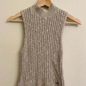90's style A&F Marled Beige Ribbed Mock Turtleneck Sleeveless Sweater Size XS